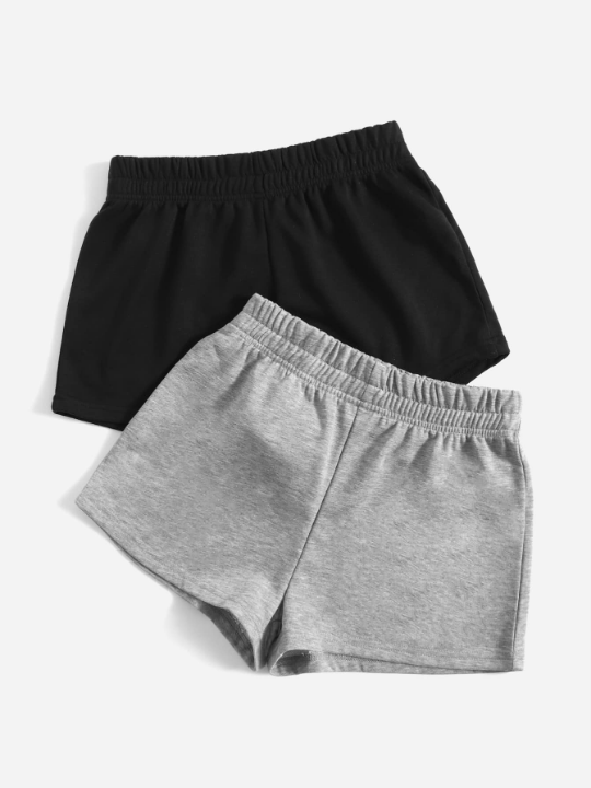 EZwear 2 Pack Solid Elastic Waist Track Shorts