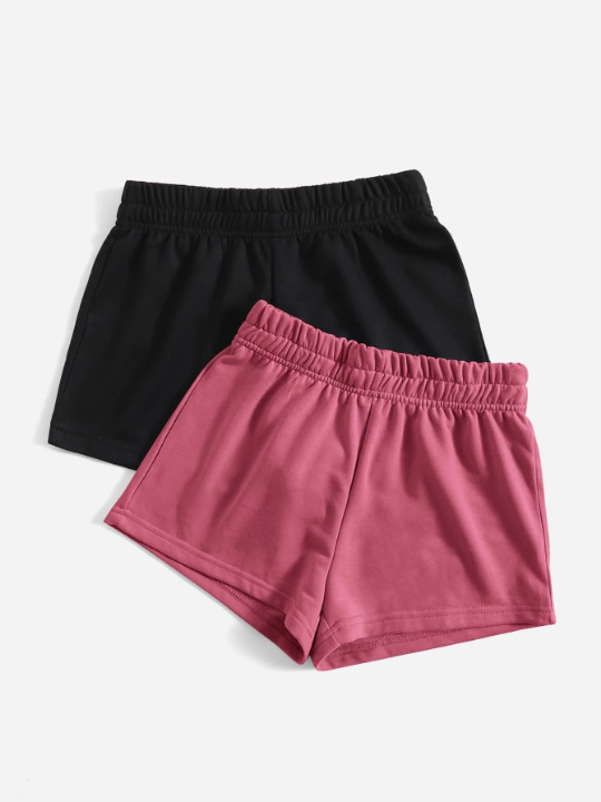 EZwear 2 Pack Solid Elastic Waist Track Shorts