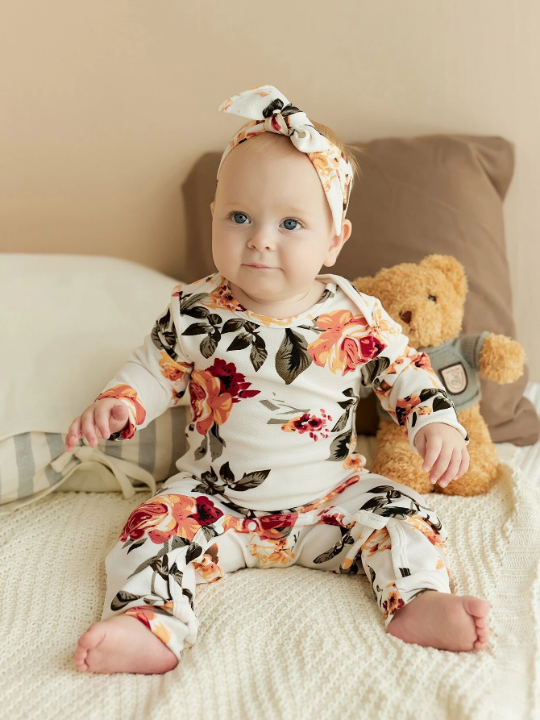 Baby Girl Floral Print Jumpsuit & Headband