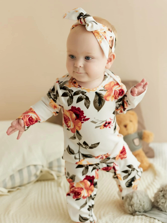 Baby Girl Floral Print Jumpsuit & Headband