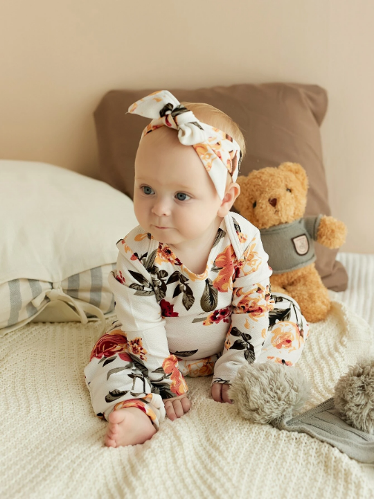 Baby Girl Floral Print Jumpsuit & Headband