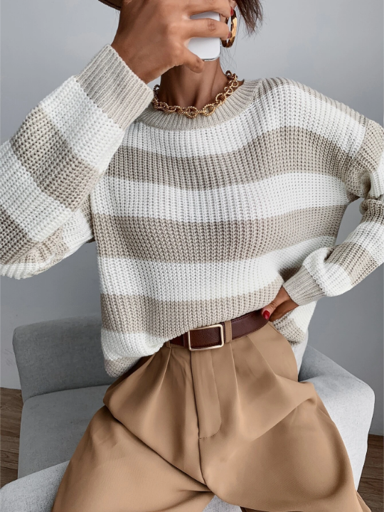 Frenchy Drop Shoulder Striped Sweater