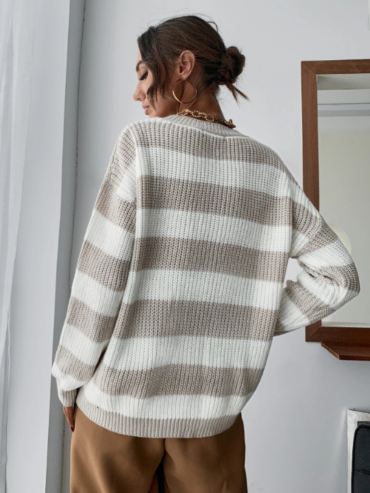 Frenchy Drop Shoulder Striped Sweater