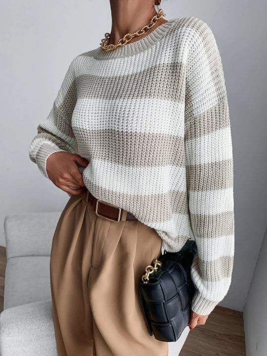 Frenchy Drop Shoulder Striped Sweater