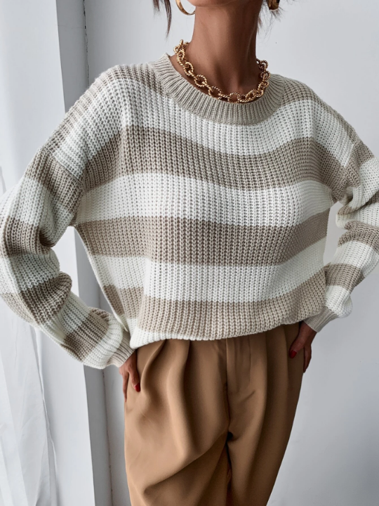 Frenchy Drop Shoulder Striped Sweater