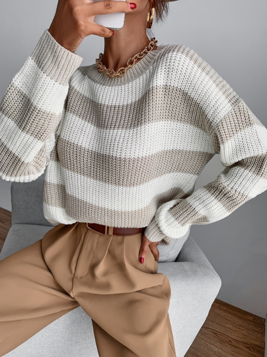 Frenchy Drop Shoulder Striped Sweater