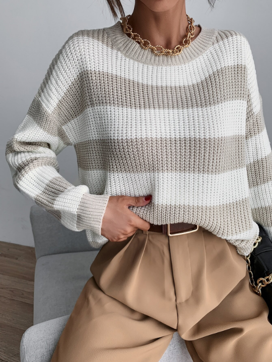 Frenchy Drop Shoulder Striped Sweater