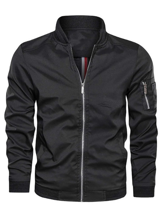 Manfinity Mode Men Solid Zip Up Bomber Jacket