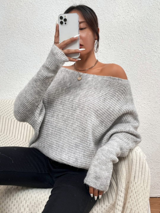 Priv Off Shoulder Batwing Sleeve Sweater