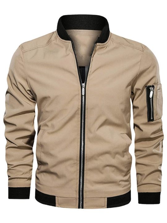 Manfinity Mode Men Solid Zip Up Bomber Jacket