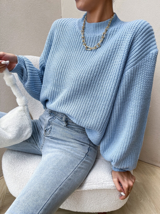 Mock Neck Drop Shoulder Sweater