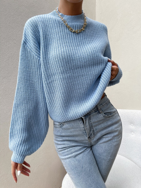 Mock Neck Drop Shoulder Sweater