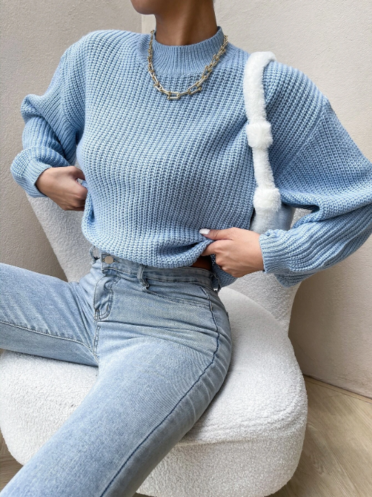 Mock Neck Drop Shoulder Sweater