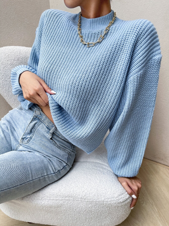 Mock Neck Drop Shoulder Sweater