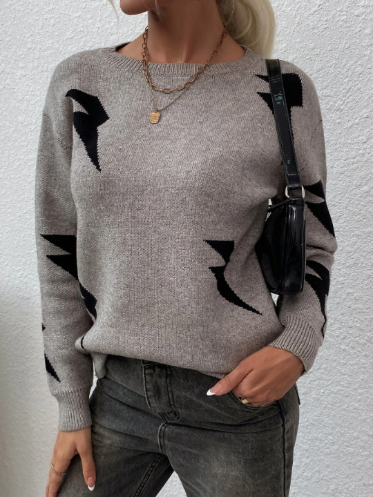 LUNE Lightning Pattern Crew Neck Sweater