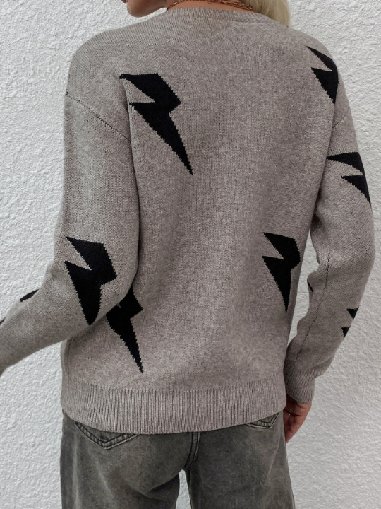 LUNE Lightning Pattern Crew Neck Sweater