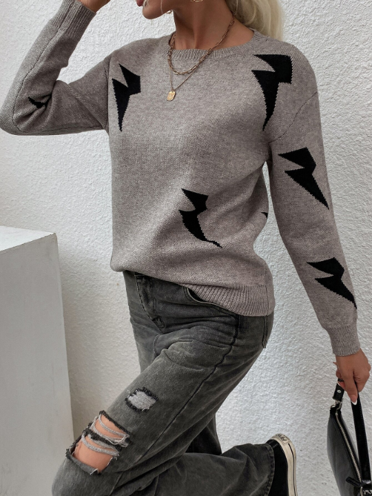 LUNE Lightning Pattern Crew Neck Sweater