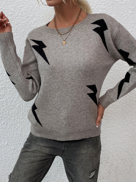 LUNE Lightning Pattern Crew Neck Sweater