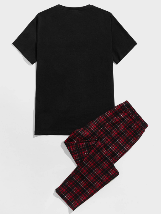 Men Round Neck Tee and Tartan Pants PJ Set