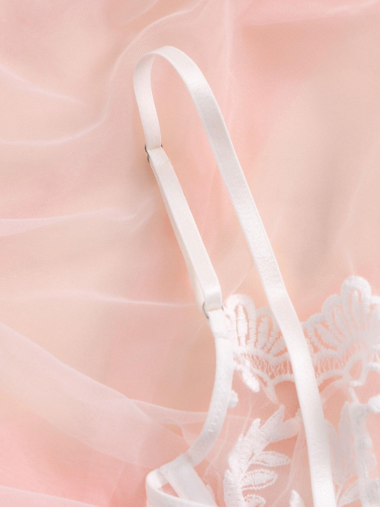 Pure Desire Embroidery Sheer Mesh Underwire Lingerie Set