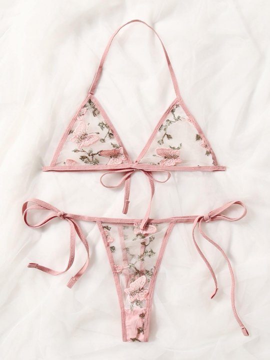 Butterfly Embroidery Mesh Lingerie Set