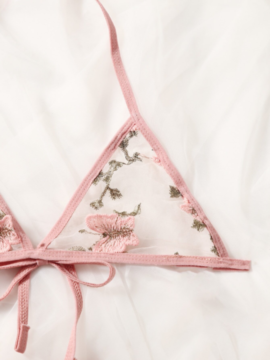 Butterfly Embroidery Mesh Lingerie Set