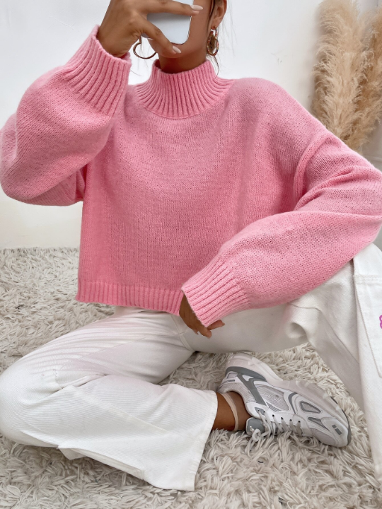 Mock Neck Drop Shoulder Sweater