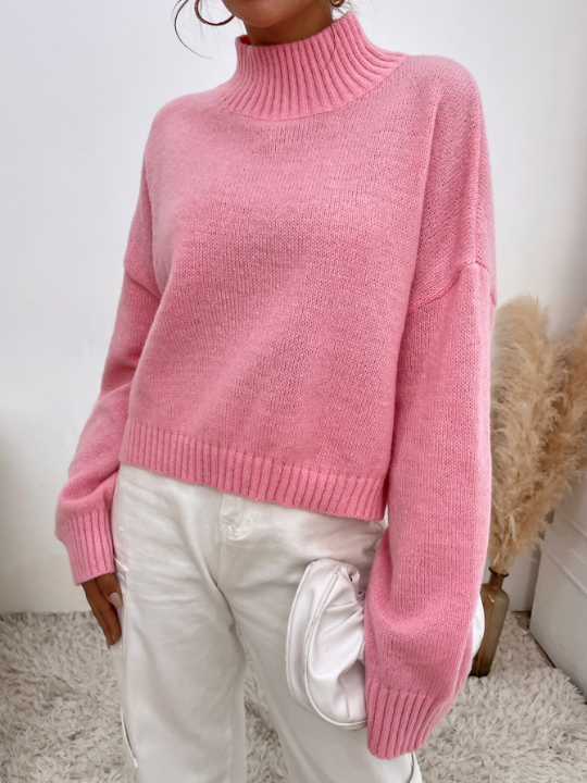 Mock Neck Drop Shoulder Sweater