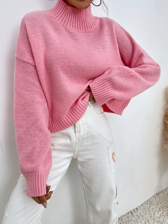 Mock Neck Drop Shoulder Sweater