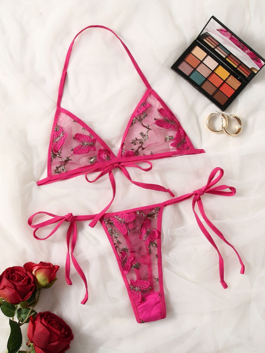 Butterfly Embroidery Mesh Lingerie Set