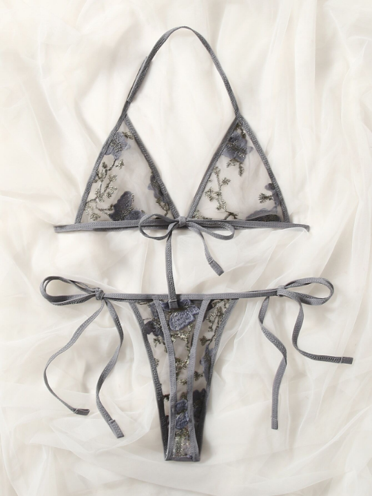 Butterfly Embroidery Mesh Lingerie Set