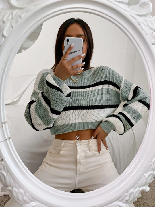 Color Block Drop Shoulder Sweater