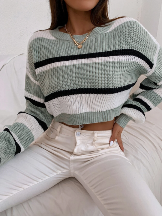 Color Block Drop Shoulder Sweater