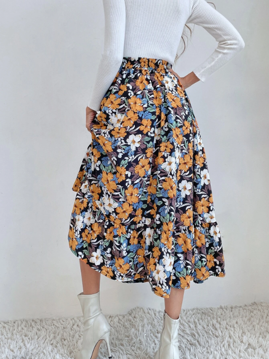 VCAY Allover Floral Print Flare Skirt