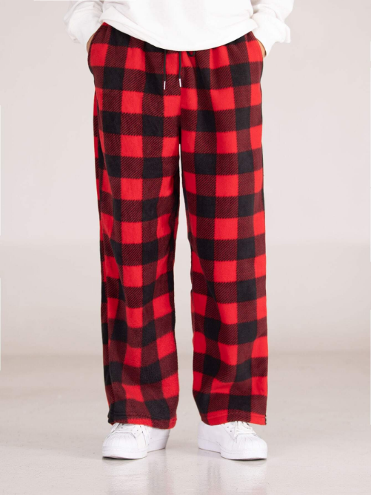 Manfinity Hypemode Men's Loose-Fitting Gingham Print Wide-Leg Pants With Drawstring Waist