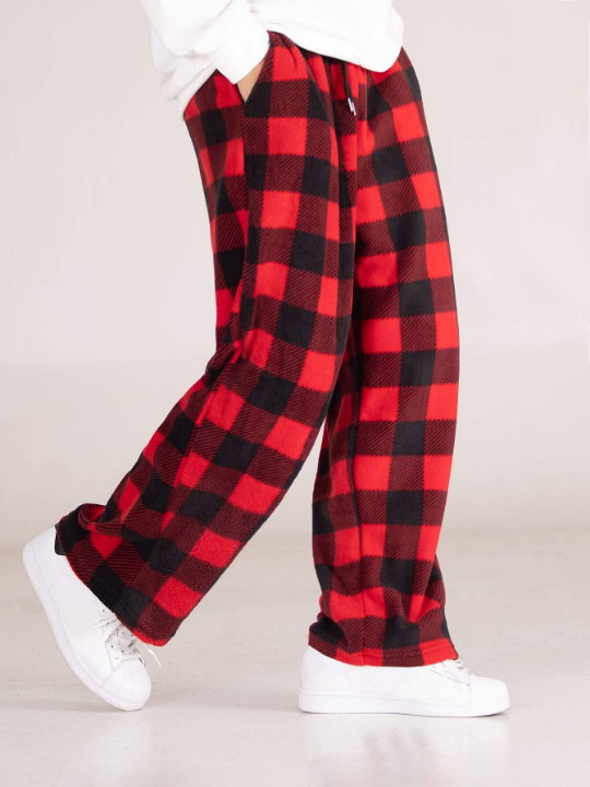 Manfinity Hypemode Men's Loose-Fitting Gingham Print Wide-Leg Pants With Drawstring Waist