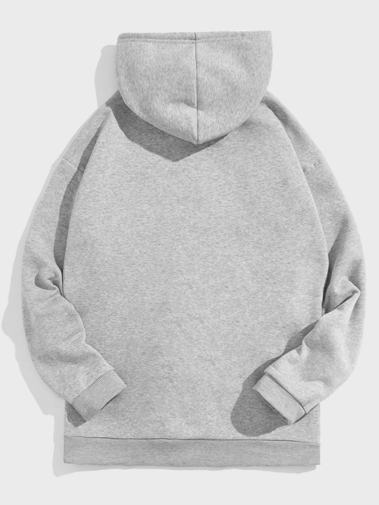ROMWE Men Solid Kangaroo Pocket Drawstring Hoodie