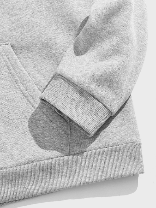 ROMWE Men Solid Kangaroo Pocket Drawstring Hoodie