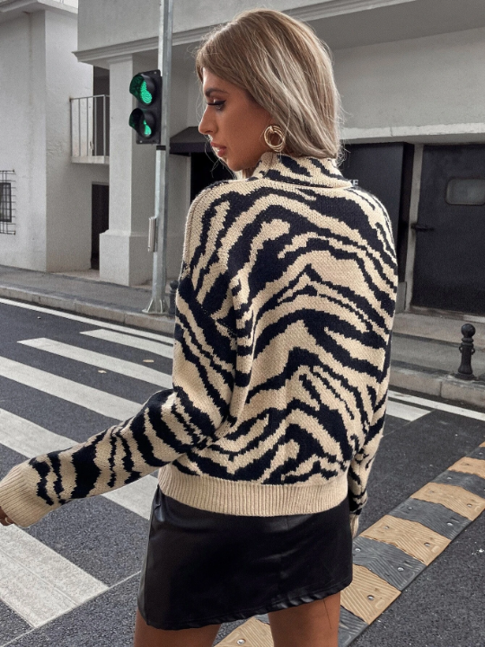 Essnce Zebra Stripe Drop Shoulder Sweater