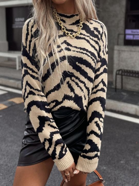 Essnce Zebra Stripe Drop Shoulder Sweater