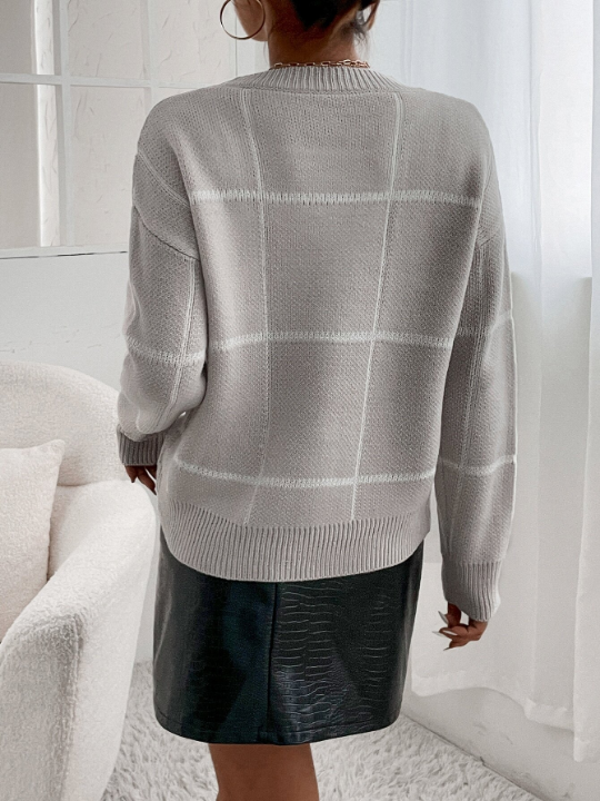 Essnce Plaid Pattern Drop Shoulder Sweater