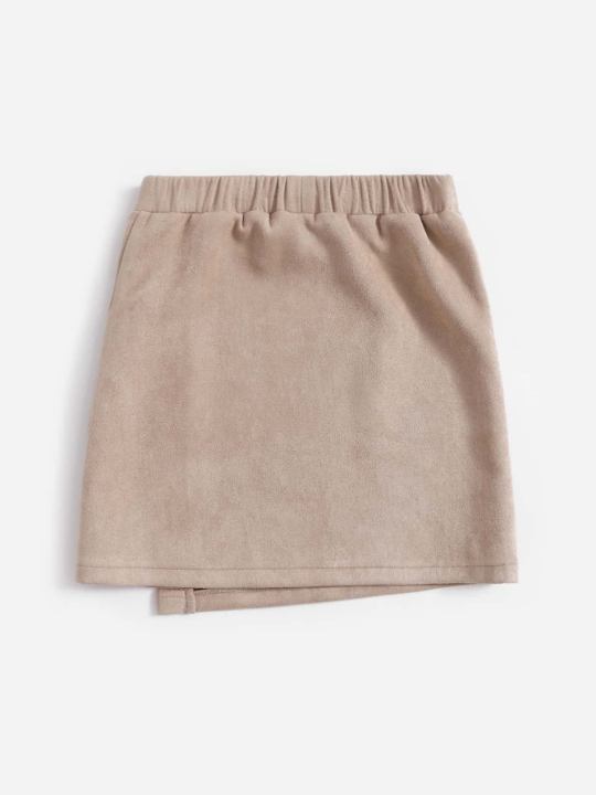 Tween Girls' Khaki Casual A-Line Skirt Suitable For Autumn And Winter