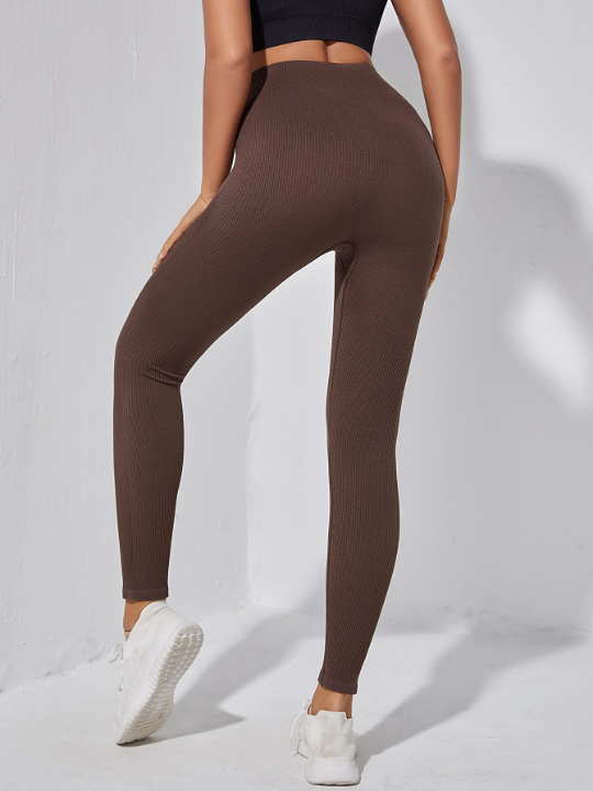 Yoga Basic Solid Rib-knit Sports Leggings