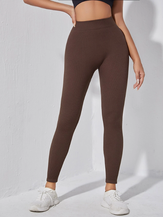 Yoga Basic Solid Rib-knit Sports Leggings