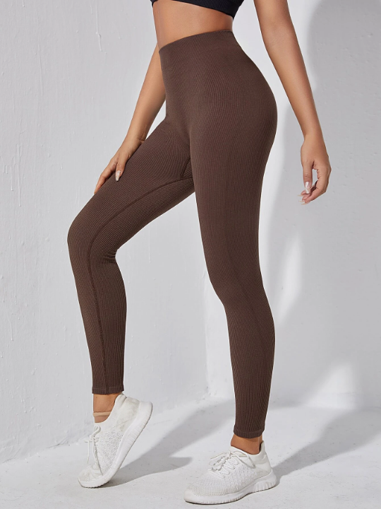 Yoga Basic Solid Rib-knit Sports Leggings