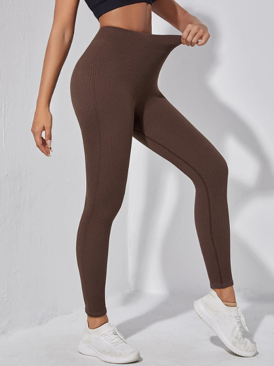 Yoga Basic Solid Rib-knit Sports Leggings