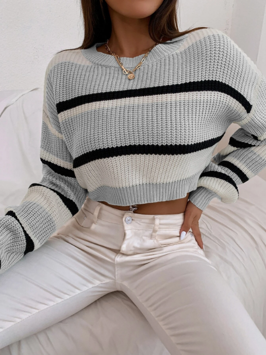 Color Block Drop Shoulder Sweater