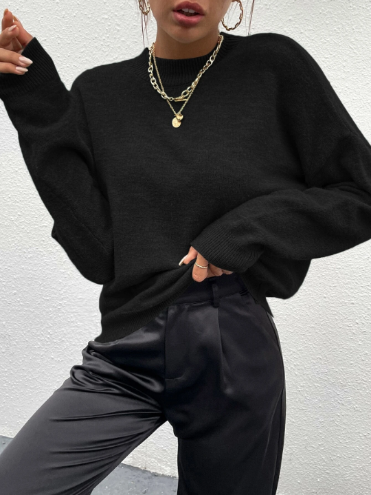 Mock Neck Drop Shoulder Sweater