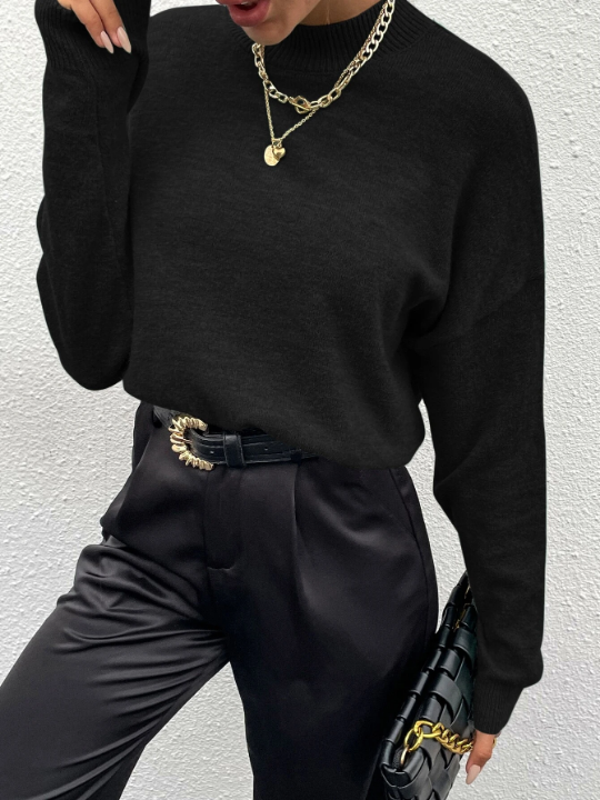 Mock Neck Drop Shoulder Sweater