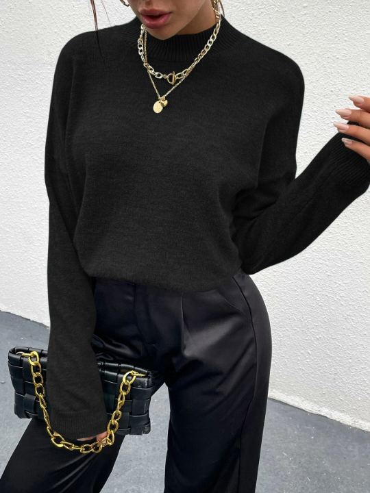 Mock Neck Drop Shoulder Sweater